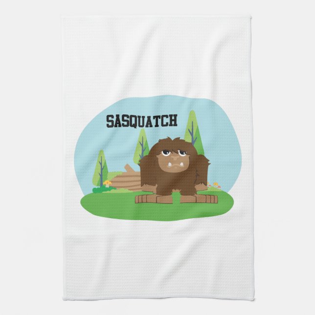 Cute Cartoon Sasquatch Tea Towel (Vertical)
