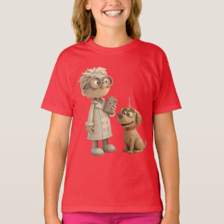 Cute Cartoon Scientist and Dog – Geeky 3D Style T-Shirt