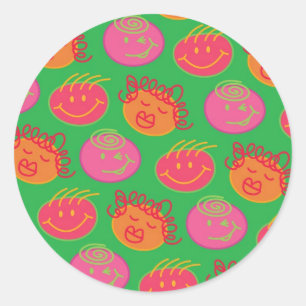 Cute Cartoon Scribbles Fun Silly Bubblegum Heads Classic Round Sticker