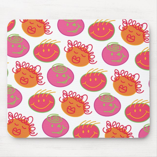 Cute Cartoon Scribbles Fun Silly Bubblegum Heads Mouse Pad (Front)