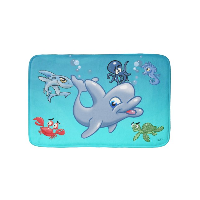 Cute Cartoon Sea Creatures Bath Mat (Front)