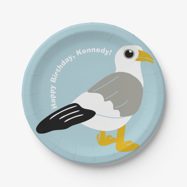 Cute Cartoon Seagull Light Blue Personalised Paper Plate (Front)