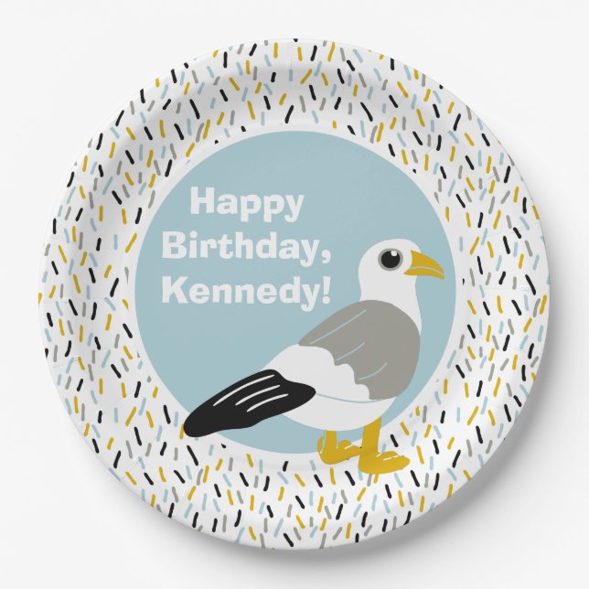 Cute Cartoon Seagull Personalised Paper Plate (Front)