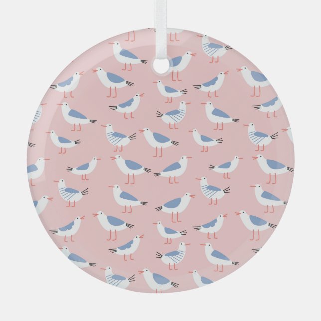 Cute Cartoon Seagulls Seamless Pattern Glass Tree Decoration (Front)