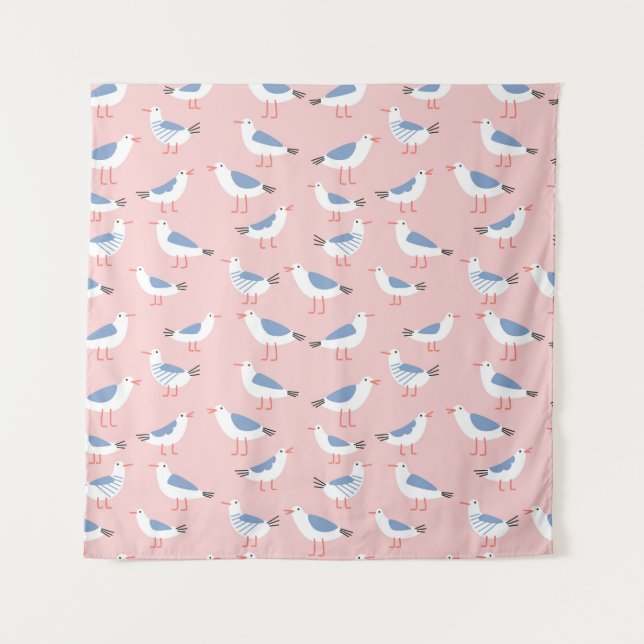 Cute Cartoon Seagulls Seamless Pattern Tapestry (Front)