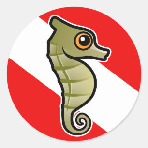 Cute Cartoon Seahorse Dive Flag Classic Round Sticker