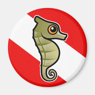 Cute Cartoon Seahorse Dive Flag Magnet
