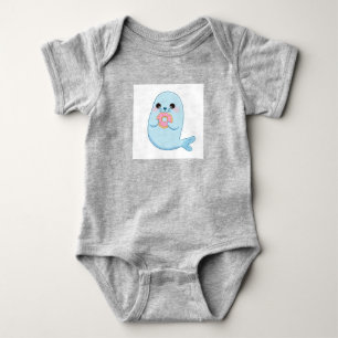 Cute Cartoon Seal with Doughnut Baby Bodysuit Desc
