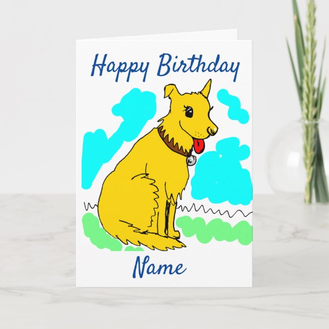 Cute Cartoon Shaggy Dog Birthday Card (Front)