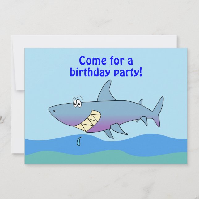 Cute Cartoon Shark Birthday Invitations Template (Front)
