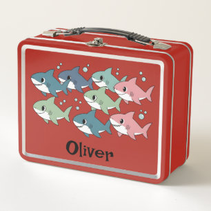 Cute Cartoon Sharks Metal Lunch Box