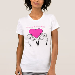 Cute Cartoon Sheep and Pink Heart T-Shirt