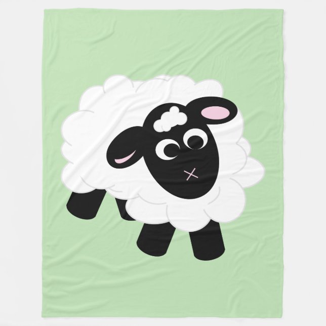 Cute Cartoon Sheep Green Fleece Blanket (Front)