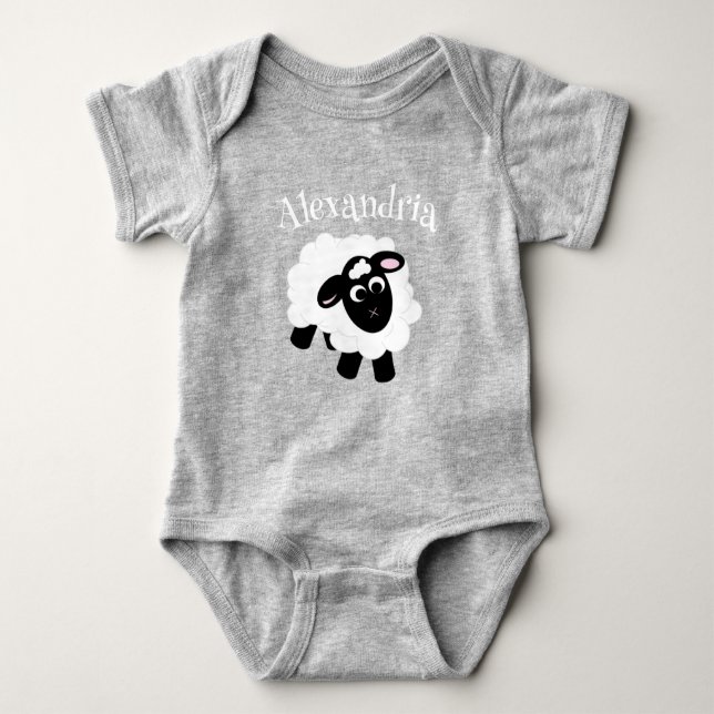 Cute Cartoon Sheep Grey Baby Bodysuit (Front)