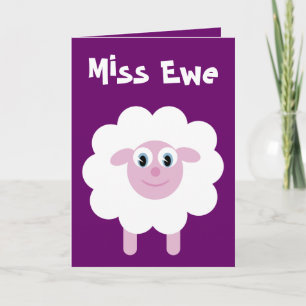 Cute Cartoon Sheep Miss Ewe Customisable Purple Card