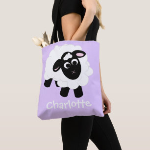 Cute Cartoon Sheep Name Purple Tote Bag