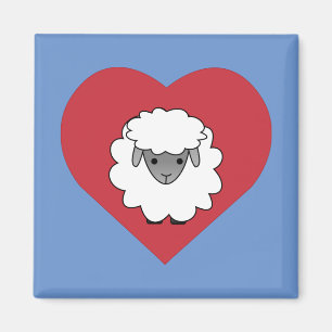 Cute Cartoon Sheep With Heart in Background Magnet
