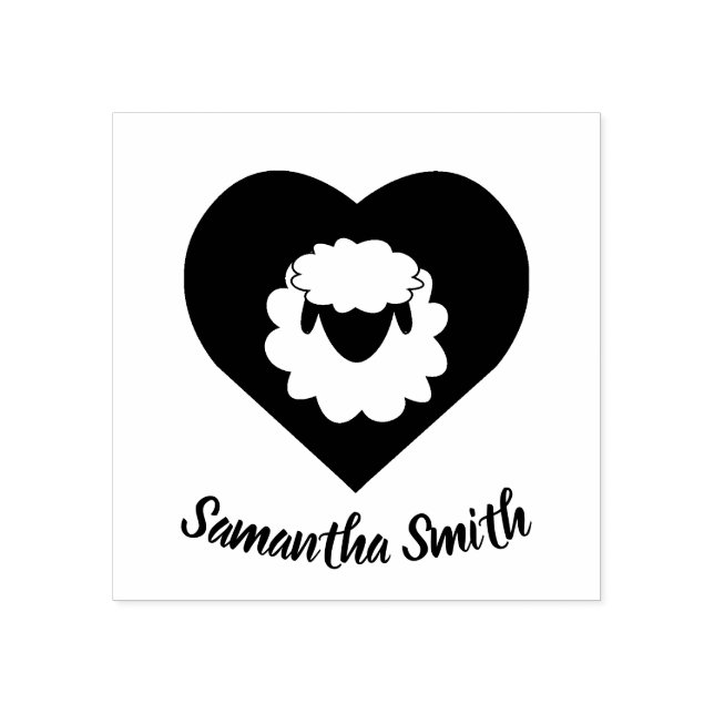 Cute Cartoon Sheep With Heart in Background Rubber Stamp (Imprint)