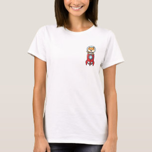 Cute Cartoon Shiba Inu Astronaut Riding Red Rocket T-Shirt