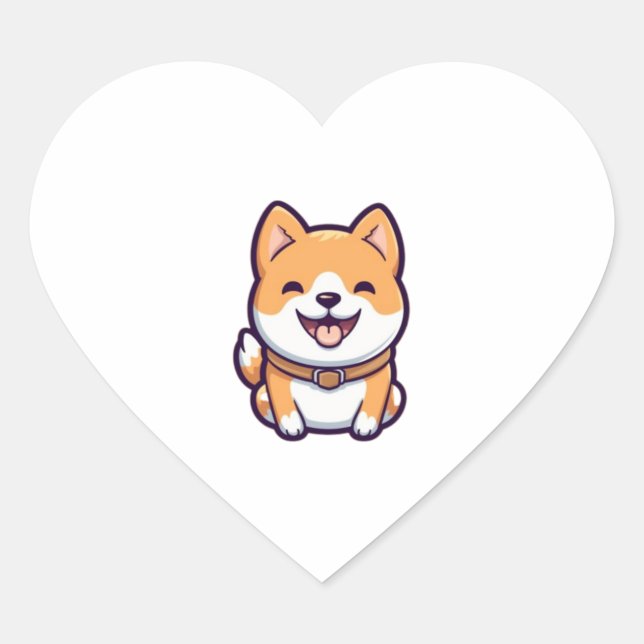 Cute Cartoon Shiba Inu  Heart Sticker (Front)
