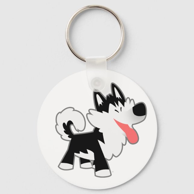 Cute Cartoon Siberian Husky Keychain (Front)