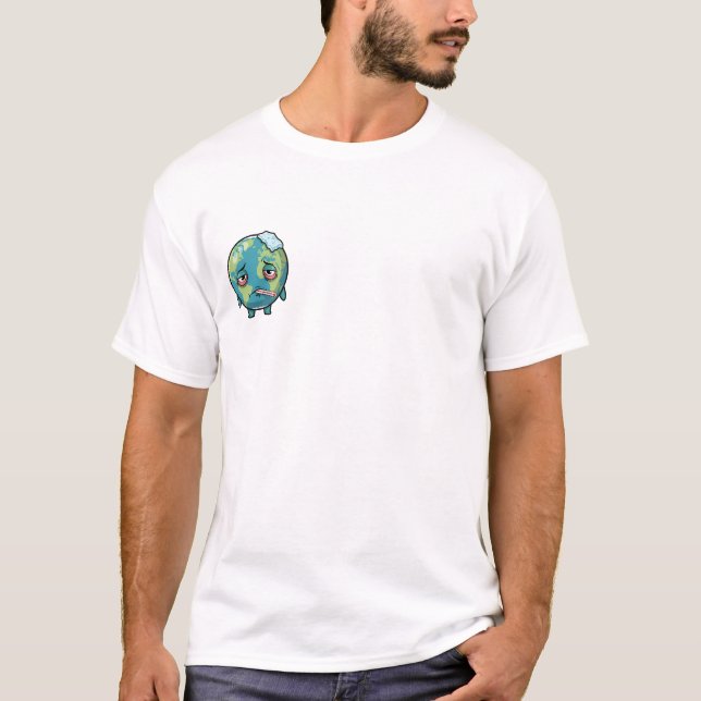 Cute Cartoon Sick Earth with Thermometer T-Shirt (Front)
