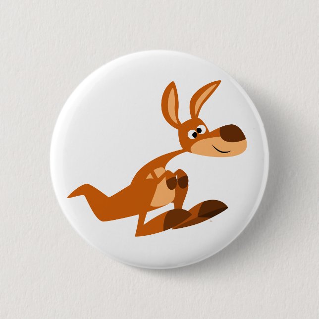 Cute Cartoon Silly Kangaroo Button Badge (Front)