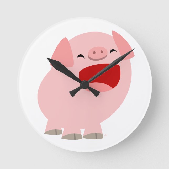 Cute Cartoon Singing Pig Wall Clock (Front)