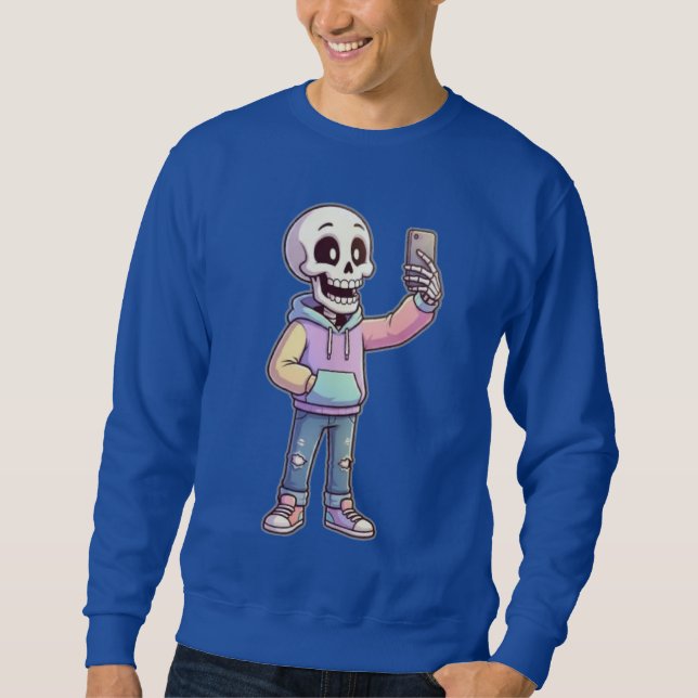 Cute Cartoon Skeleton Selfie - Full Body Trendy  Sweatshirt (Front)