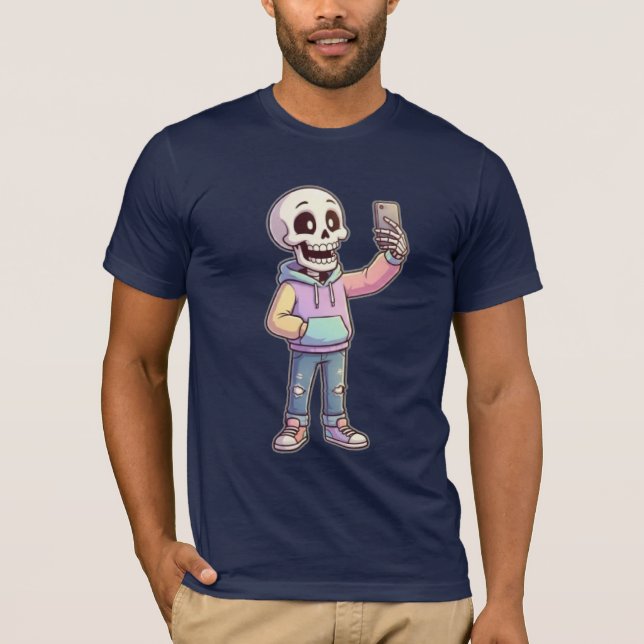 Cute Cartoon Skeleton Selfie - Full Body Trendy  T-Shirt (Front)