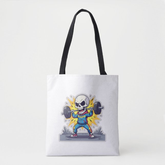 “Cute Cartoon Skeleton Weightlifter • Funny Gym Ba Tote Bag (Front)