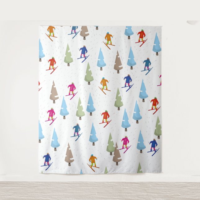 Cute Cartoon Ski slope pattern Tapestry (Front)