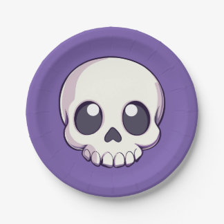 Cute Cartoon Skull Halloween Paper Plate