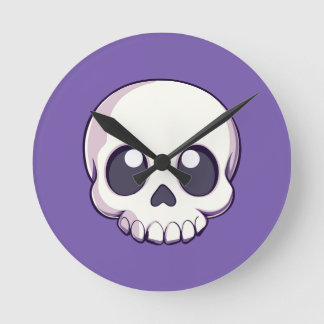 Cute Cartoon Skull Halloween Round Clock