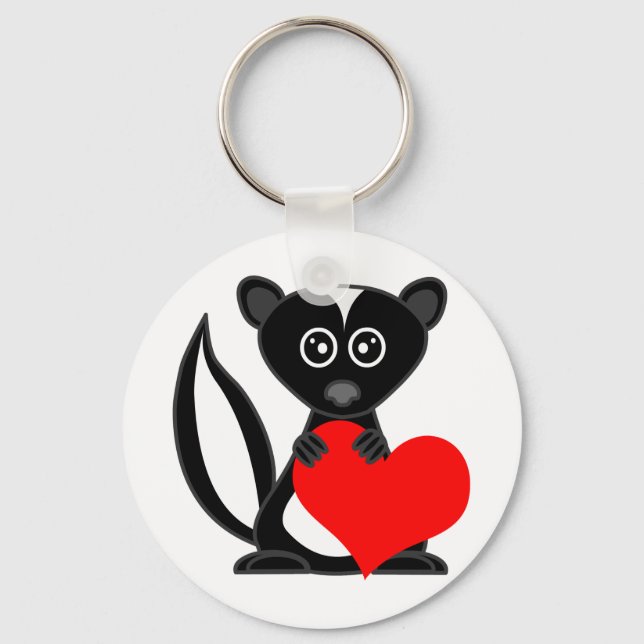 Cute Cartoon Skunk Holding Heart Key Ring (Front)