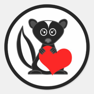Cute Cartoon Skunk Holding Heart Stickers