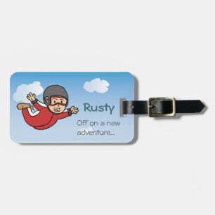 Cute Cartoon Skydiving Adventure Luggage Tag