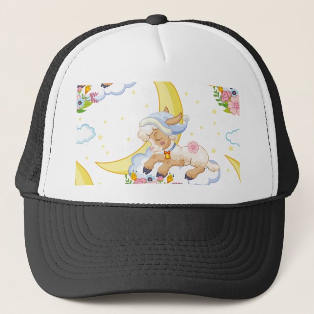 Cute cartoon sleepy lamb trucker hat (Front)
