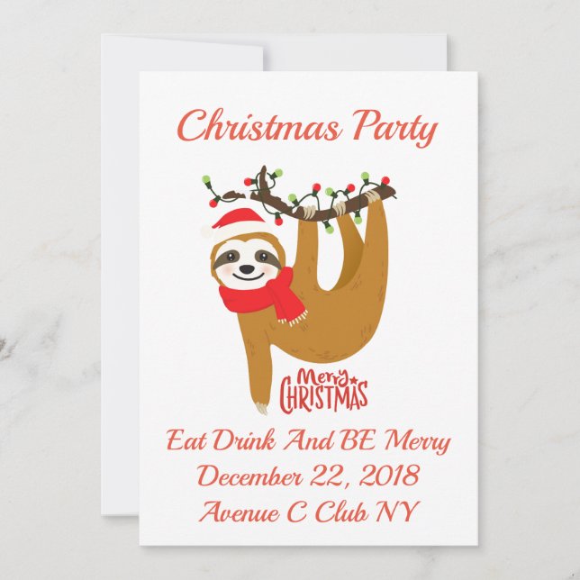 Cute Cartoon Sloth Christmas Invitation (Front)