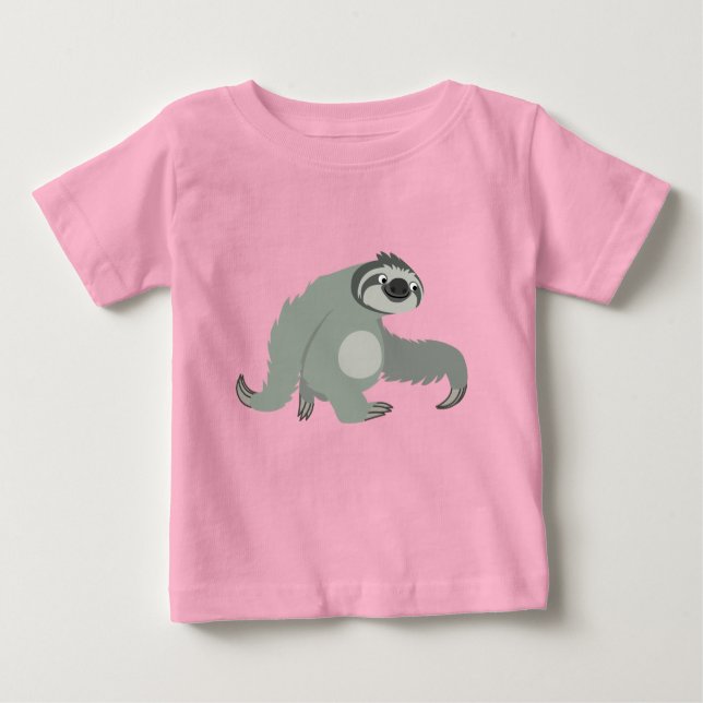 Cute Cartoon Sloth in a Hurry Baby T-Shirt (Front)