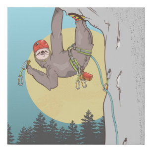 Cute cartoon sloth rock climbing faux canvas print