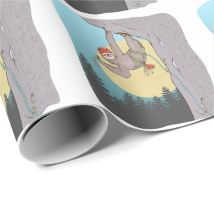 Cute cartoon sloth rock climbing wrapping paper