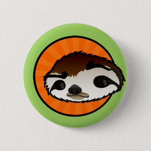 CUTE CARTOON SLOTH ROUND BUTTON