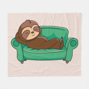 Cute Cartoon Sloth Sleeping On Couch Fleece Blanket