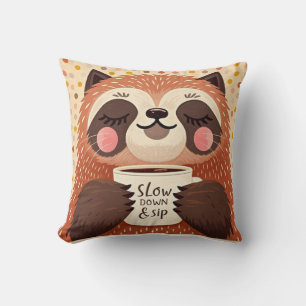 Cute Cartoon sloth with exaggerated sleepy eyes  Cushion