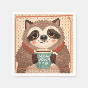 Cute Cartoon sloth with exaggerated sleepy eyes Napkin