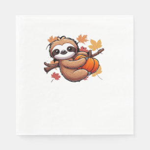 Cute Cartoon Sloth with Pumpkin - Autumn Season Ov Napkin