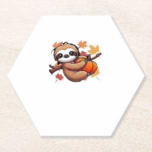 Cute Cartoon Sloth with Pumpkin - Autumn Season Ov Paper Coaster