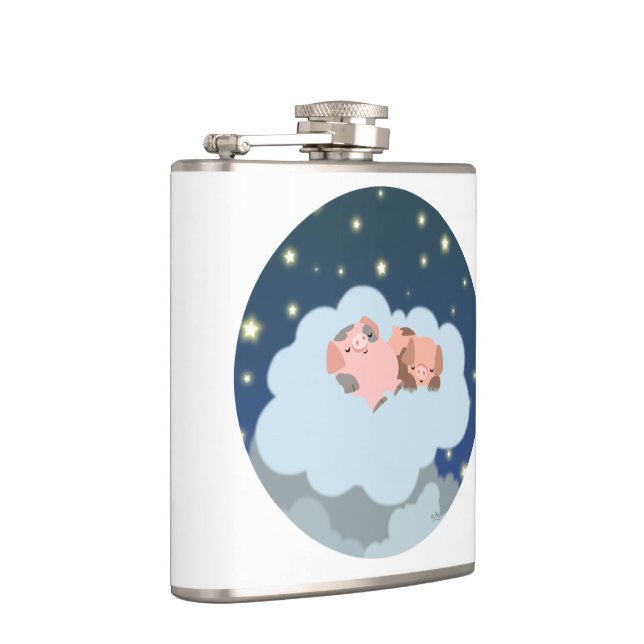 Cute Cartoon Slumbering Piglets Hip Flask (Right)