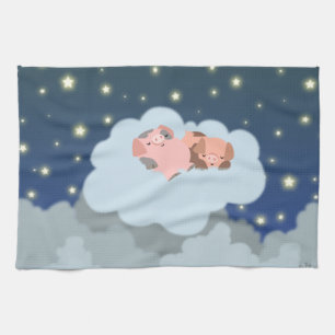 Cute Cartoon Slumbering Piglets Kitchen Towel